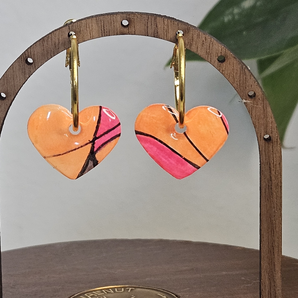 Pink And Orange, Resin encapsilated, Handmade Meditation Sketch Pad Earrings